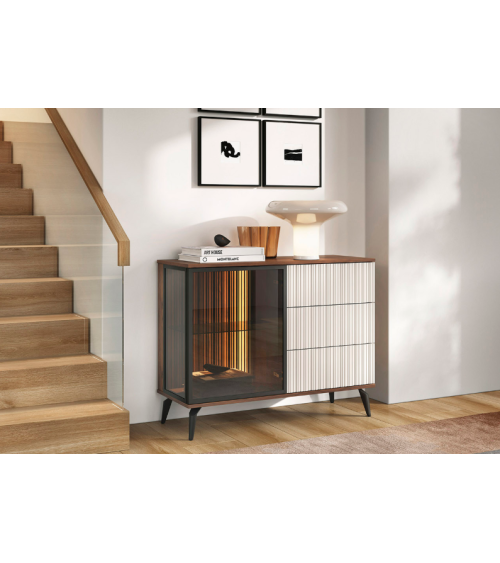 Ensemble meuble TV VICI couleur Cachemire / Noyer Warmia